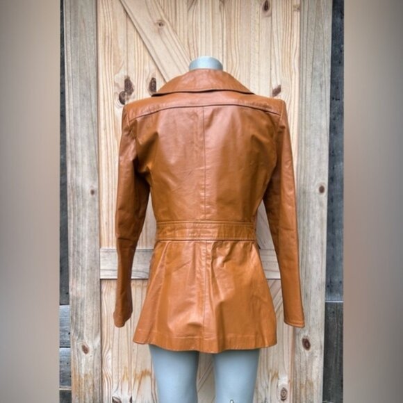 Vintage 70s Animal Crackers Camel Tan Genuine Leather Boho Hippy Jacket~M~ - Picture 4 of 6